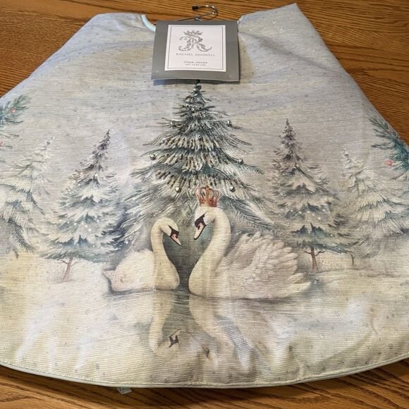 Other - Rachel Ashwell Christmas Tree Skirt Beaded Swan Prince/Princess Blue Green 52"